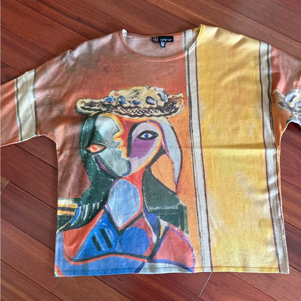Carre Noir S/P Multicolor Abstract Face Printed Top Bright Color Oversized